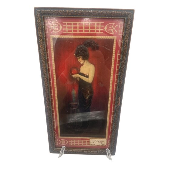1930s Flapper Fortune Teller Print In Ornate Frame Vintage - Picture 1 of 6